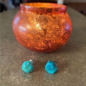 Vintage 1940’s Turquoise Stone Stud Screw  Earrings